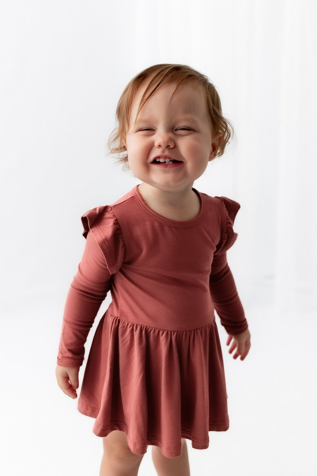 Long Sleeve Twirl Bodysuit Dress in Ember