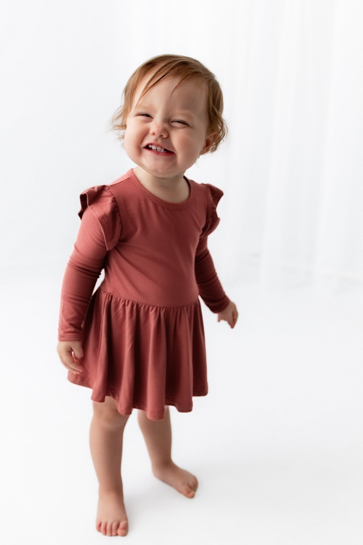 Long Sleeve Twirl Bodysuit Dress in Ember