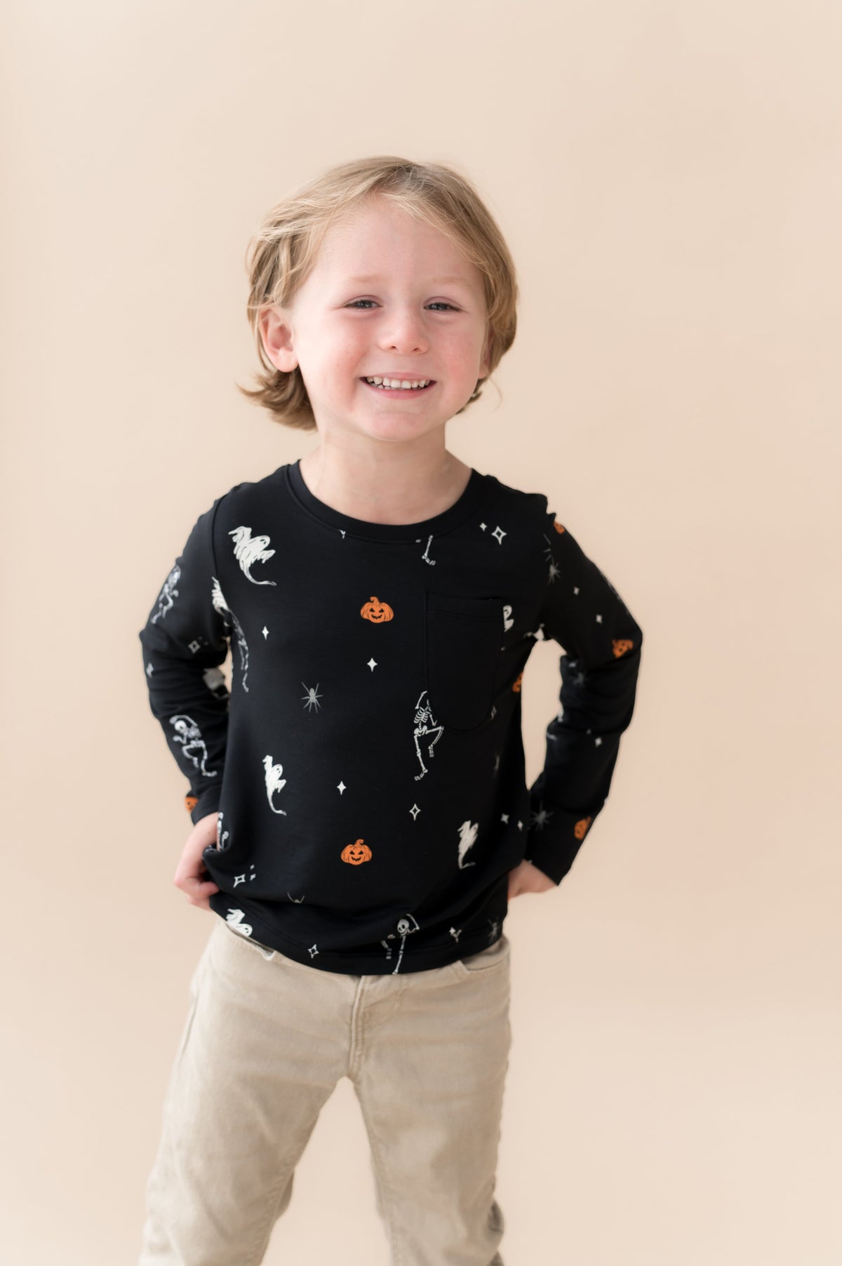 Long Sleeve Toddler Crew Neck Tee in Halloween Friends