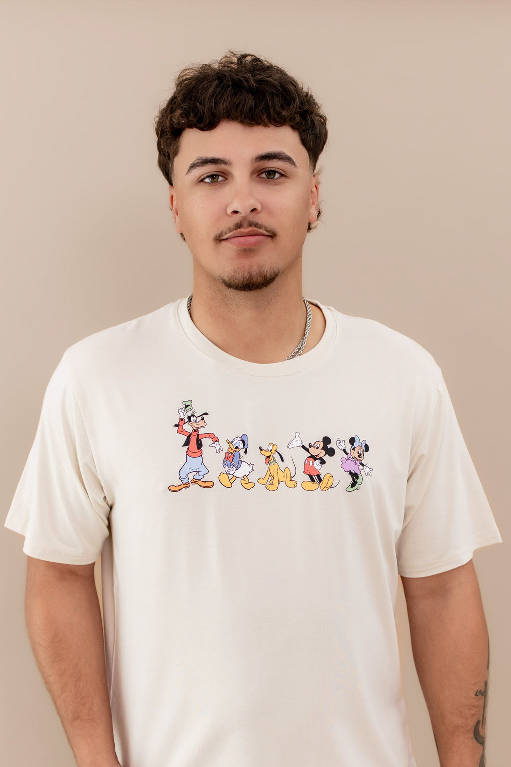 Men's Crew Neck Tee in Mickey and Friends on Ecru