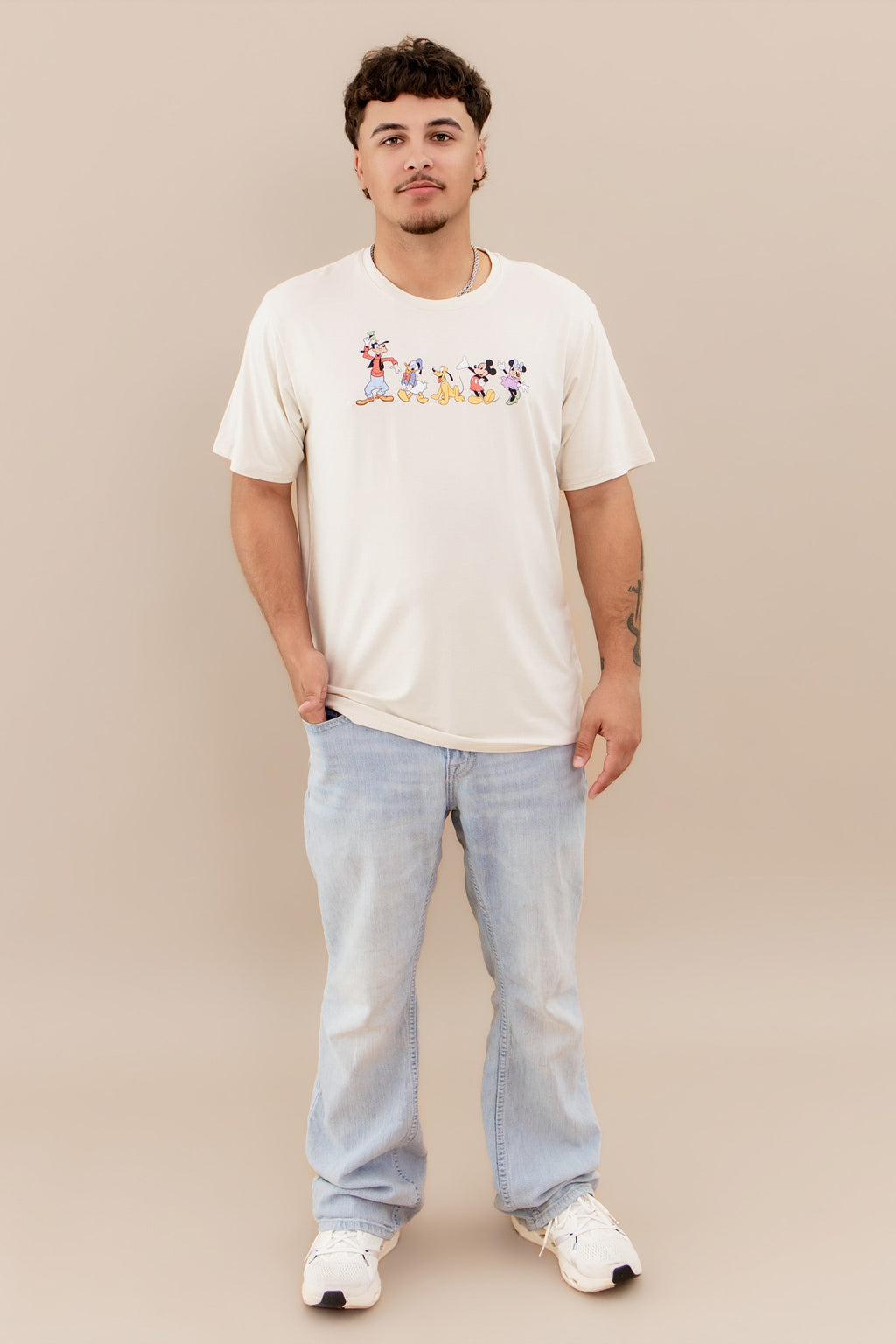 Men's Crew Neck Tee in Mickey and Friends on Ecru
