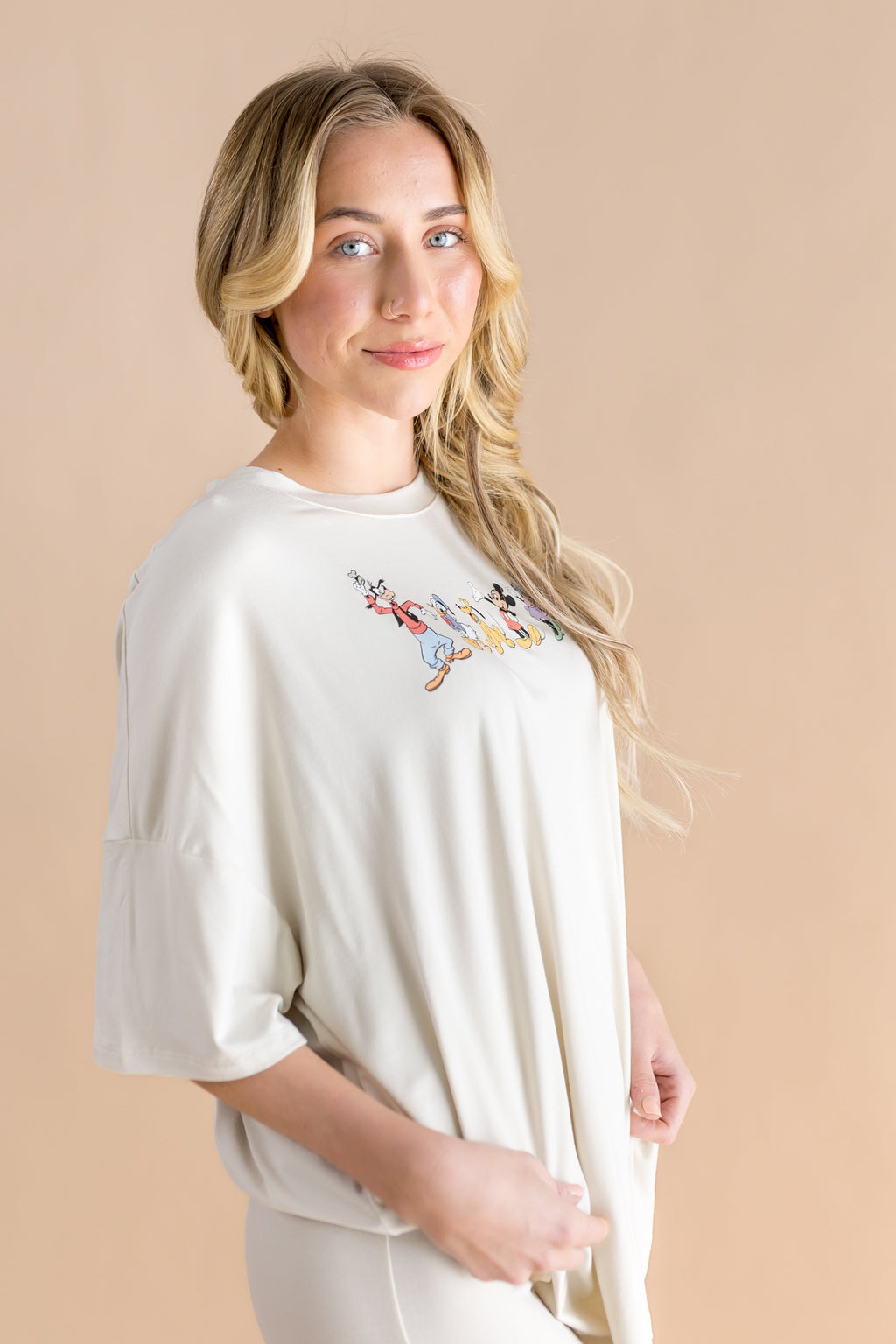 Women’s Biker Short Set in Mickey and Friends on Ecru