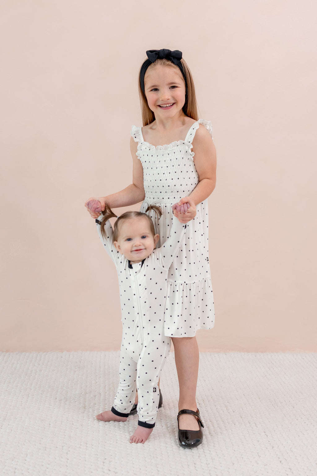 Zippered Romper in Midnight Polka Dot