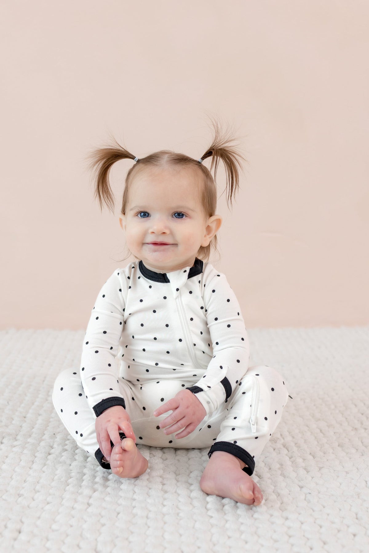 Zippered Romper in Midnight Polka Dot