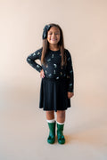 Long Sleeve Toddler Crew Neck Tee in Midnight Wildflower