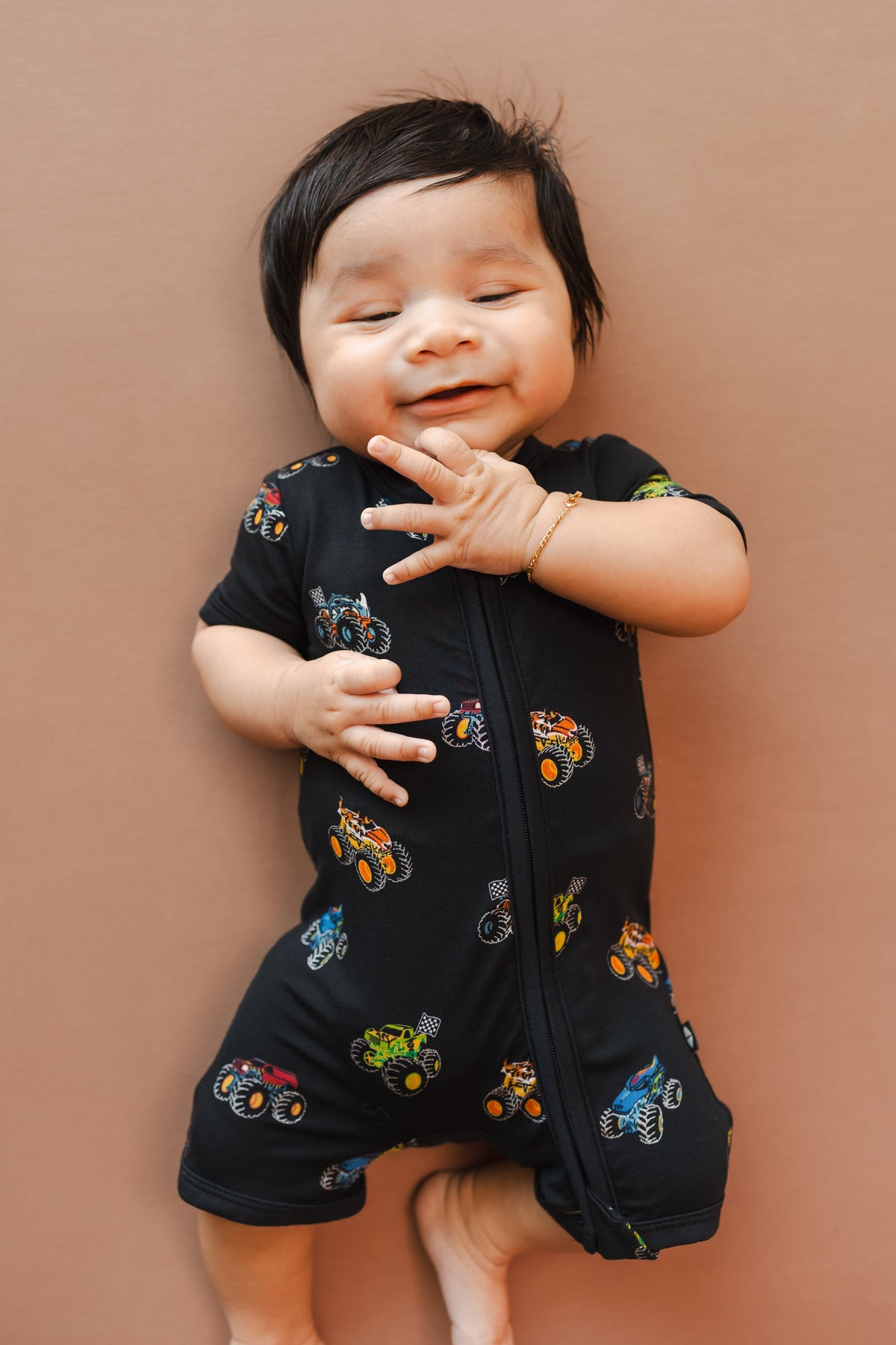 Zipper Shortall Romper in Monster Truck