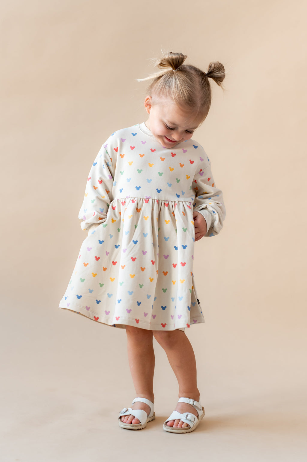 Long Sleeve Skater Dress in Pastel Mickey Mouse