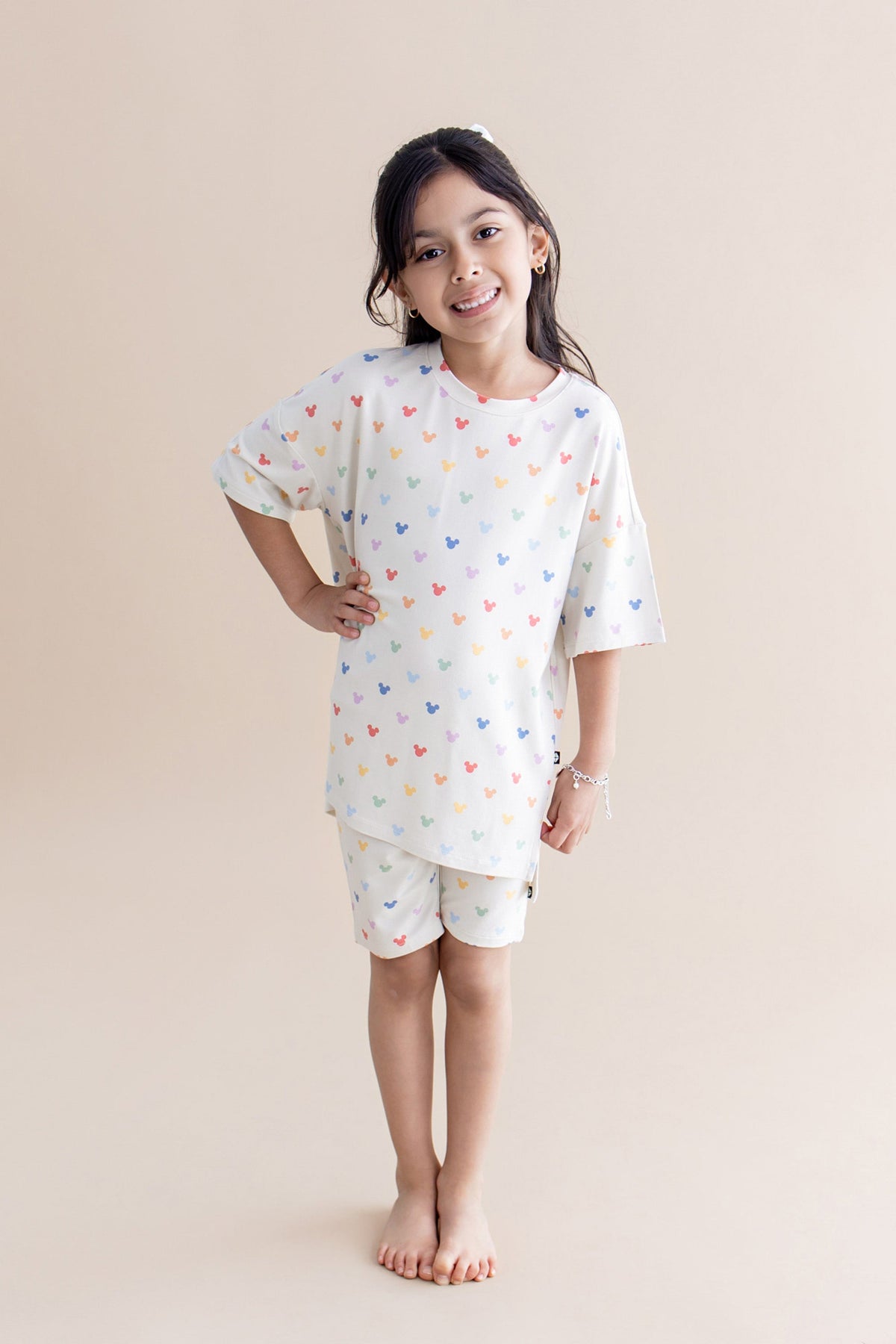 Toddler Biker Short Set in Pastel Mickey Mouse