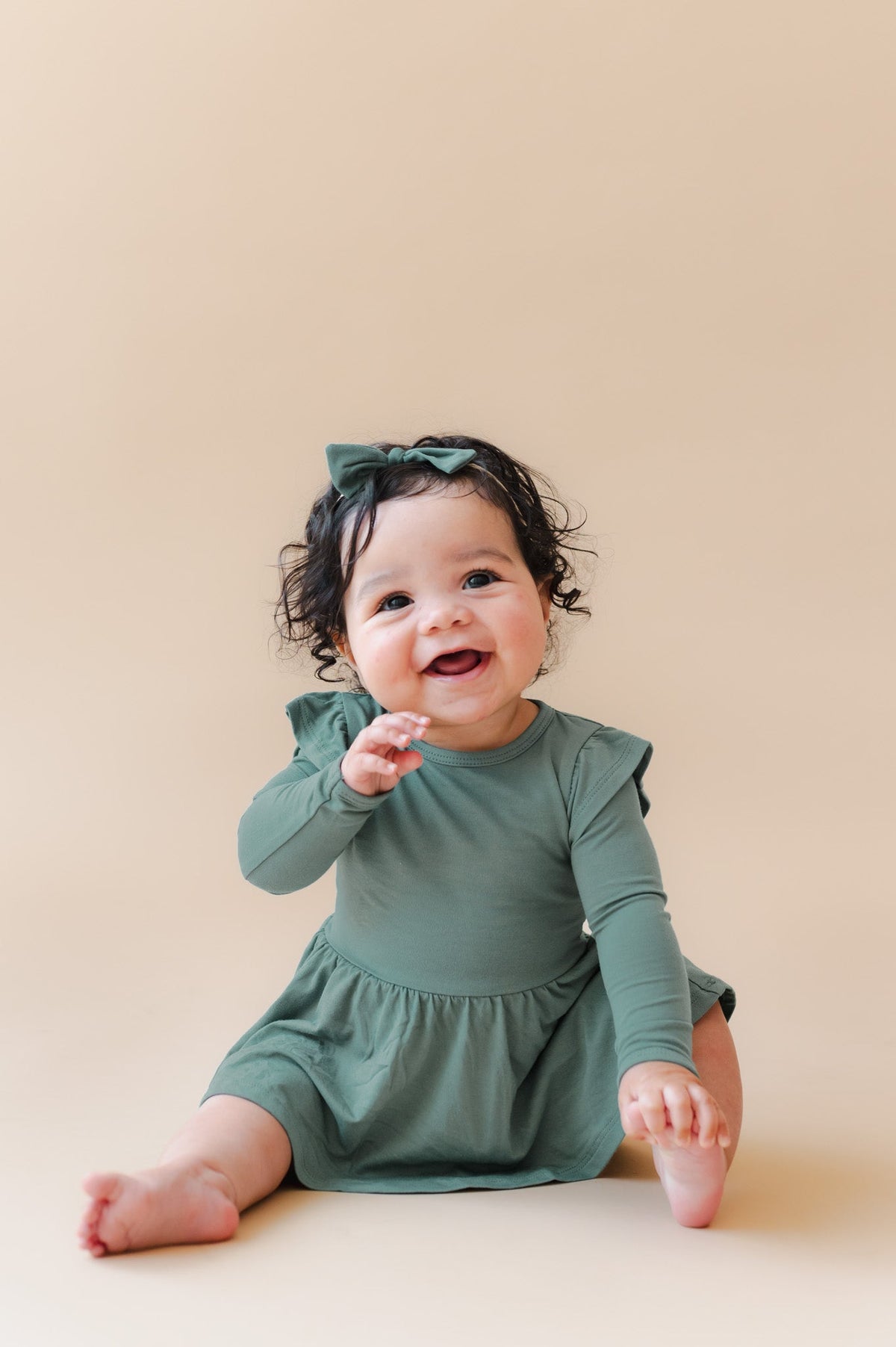 Long Sleeve Twirl Bodysuit Dress in Pine