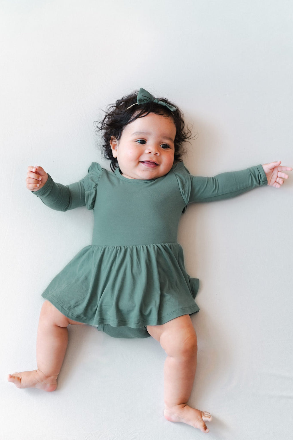 Long Sleeve Twirl Bodysuit Dress in Pine