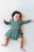 Long Sleeve Twirl Bodysuit Dress in Pine