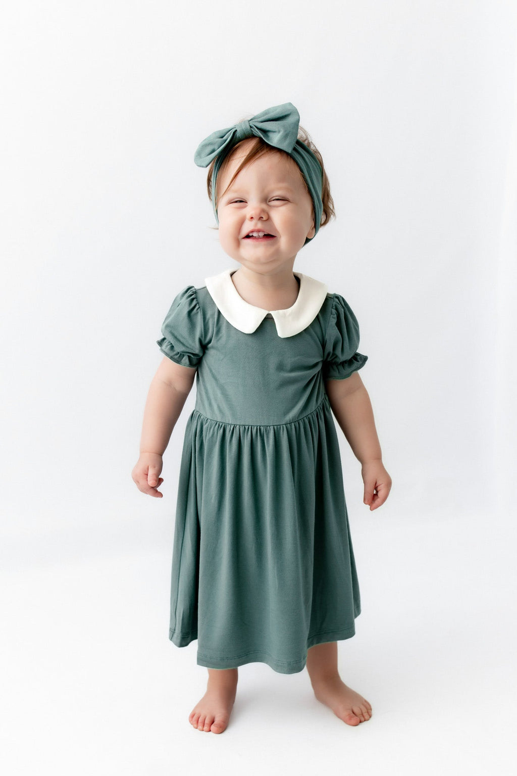 Peter Pan Collar Bodysuit Dress in Pine