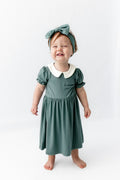 Peter Pan Collar Bodysuit Dress in Pine
