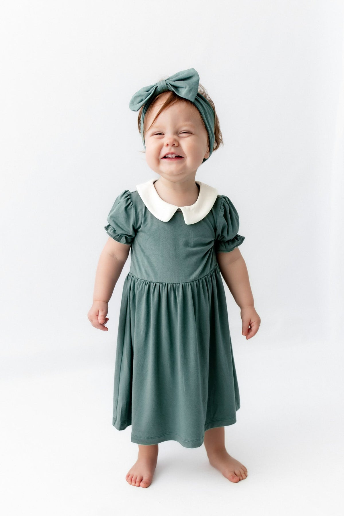 Peter Pan Collar Bodysuit Dress in Pine