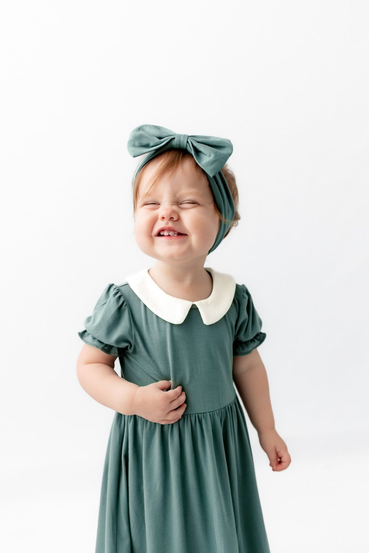 Peter Pan Collar Bodysuit Dress in Pine