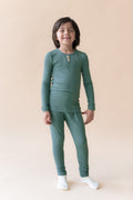 Ribbed Henley Set in Pine