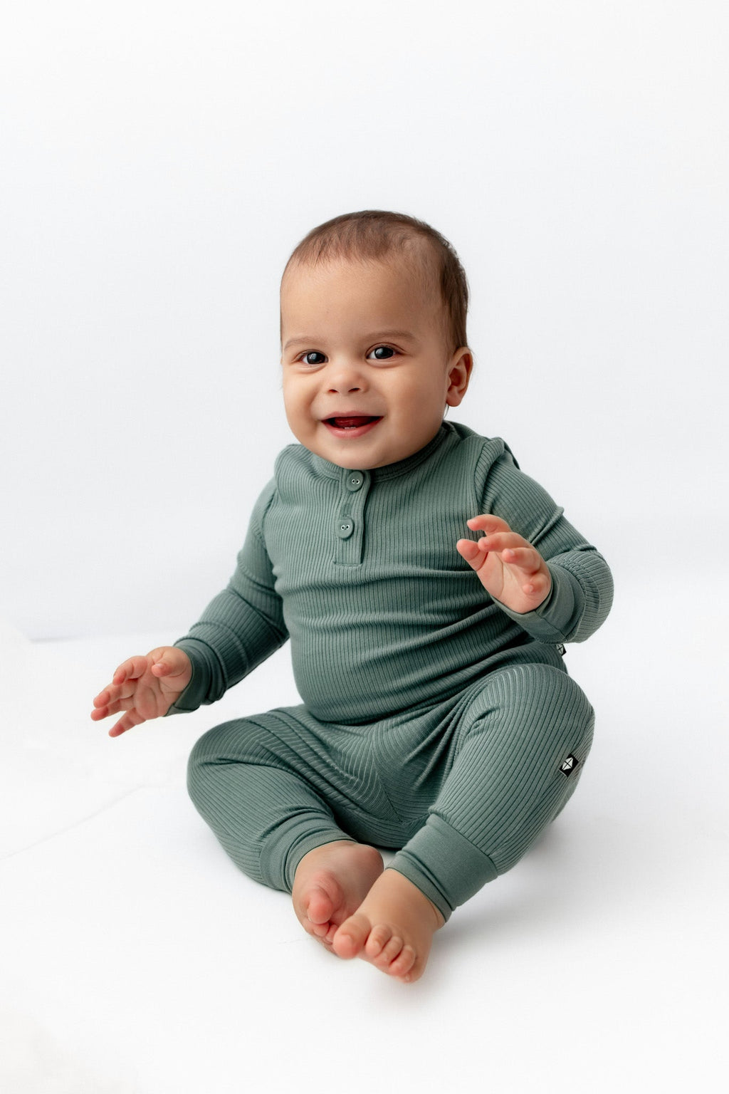 Ribbed Infant Henley Set in Pine