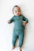 Ribbed Infant Henley Set in Pine