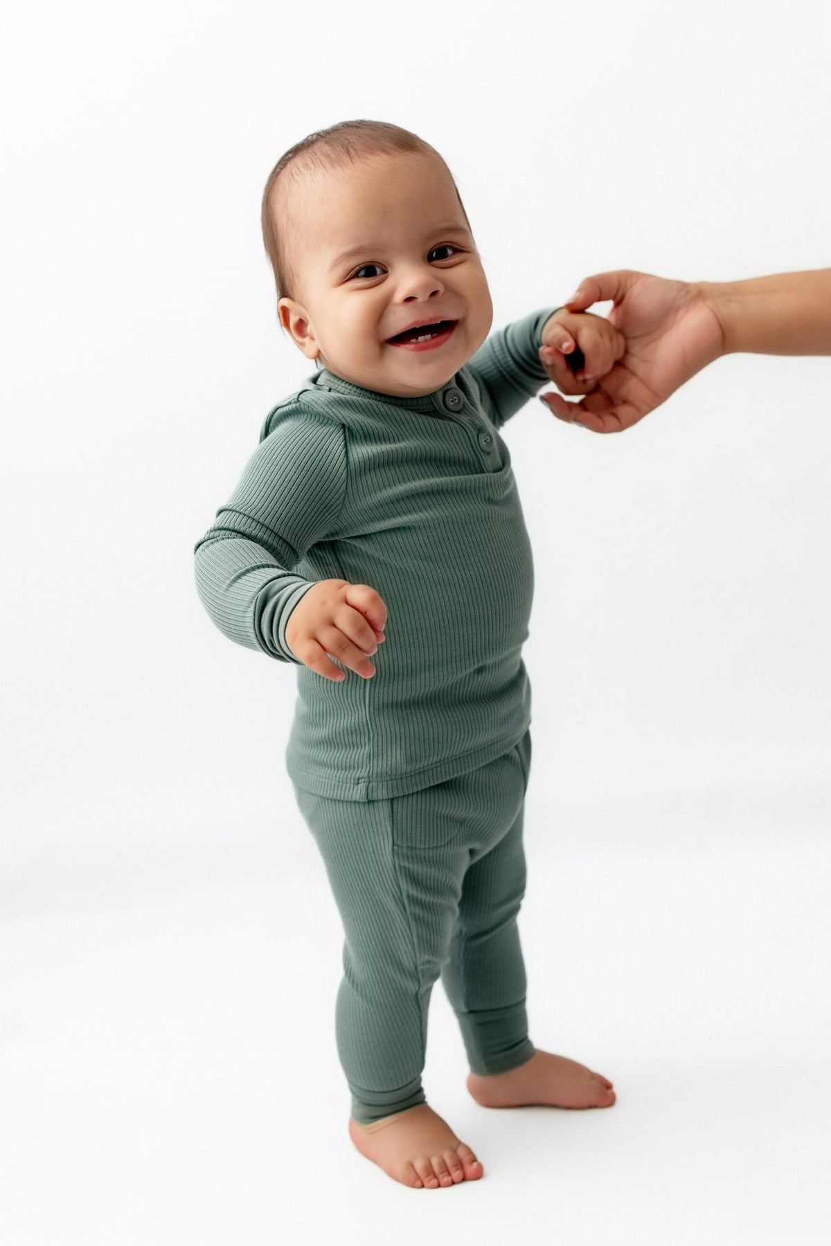 Ribbed Infant Henley Set in Pine