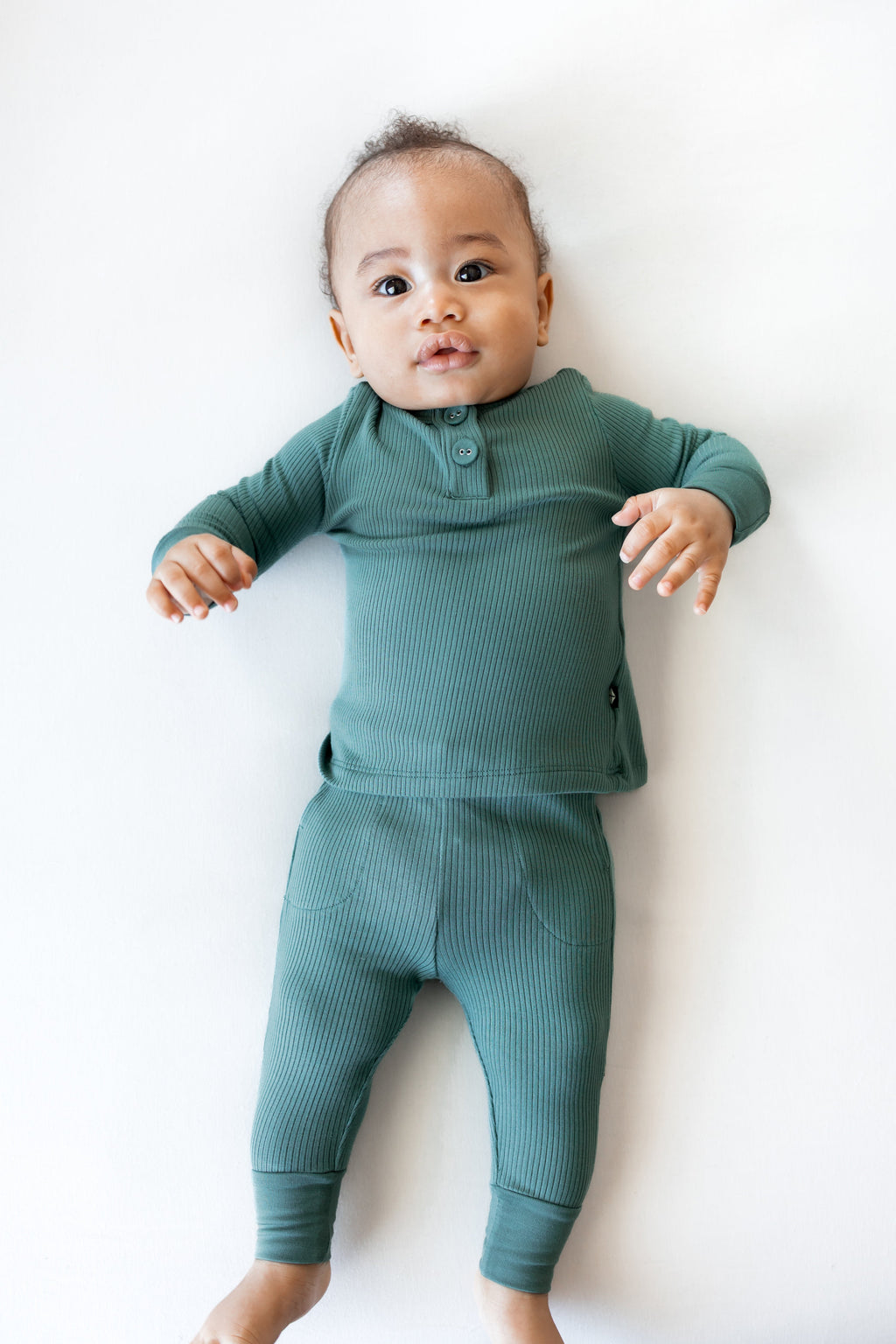 Ribbed Infant Henley Set in Pine