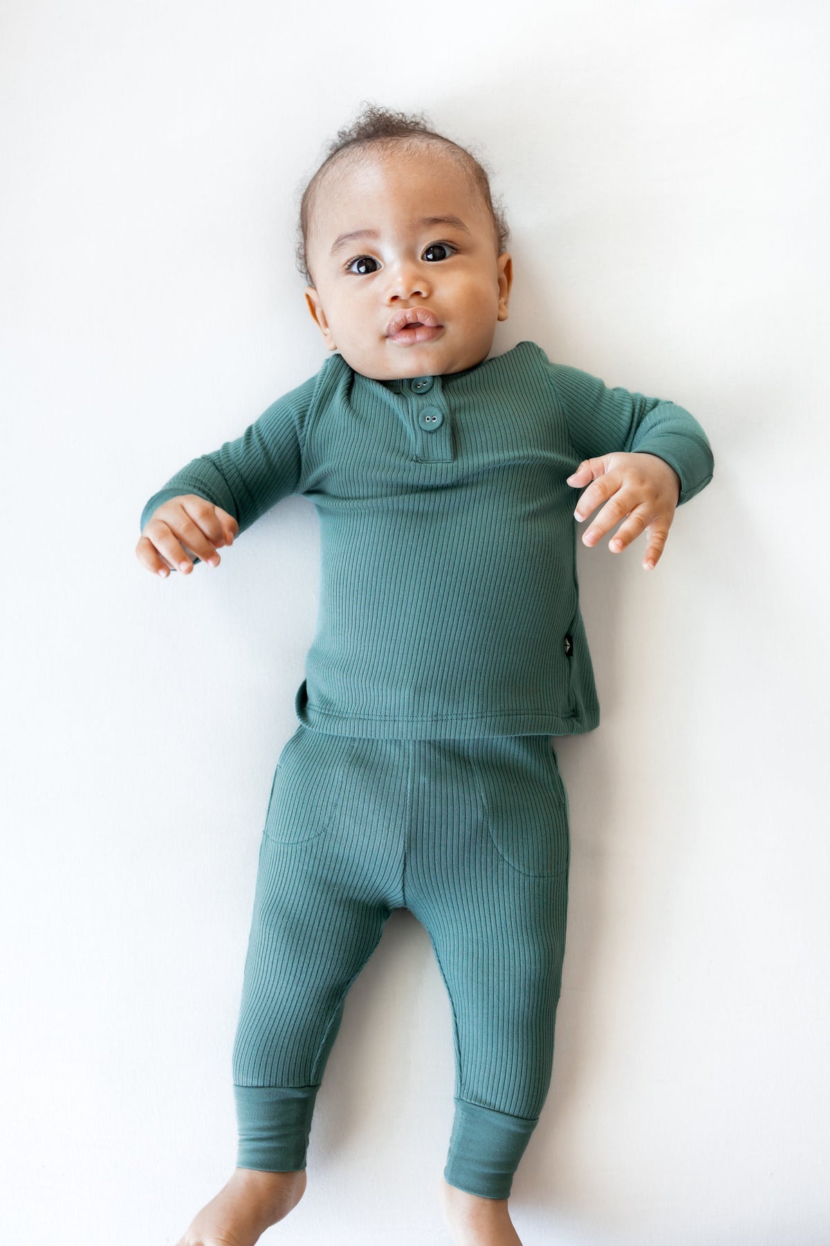 Ribbed Infant Henley Set in Pine