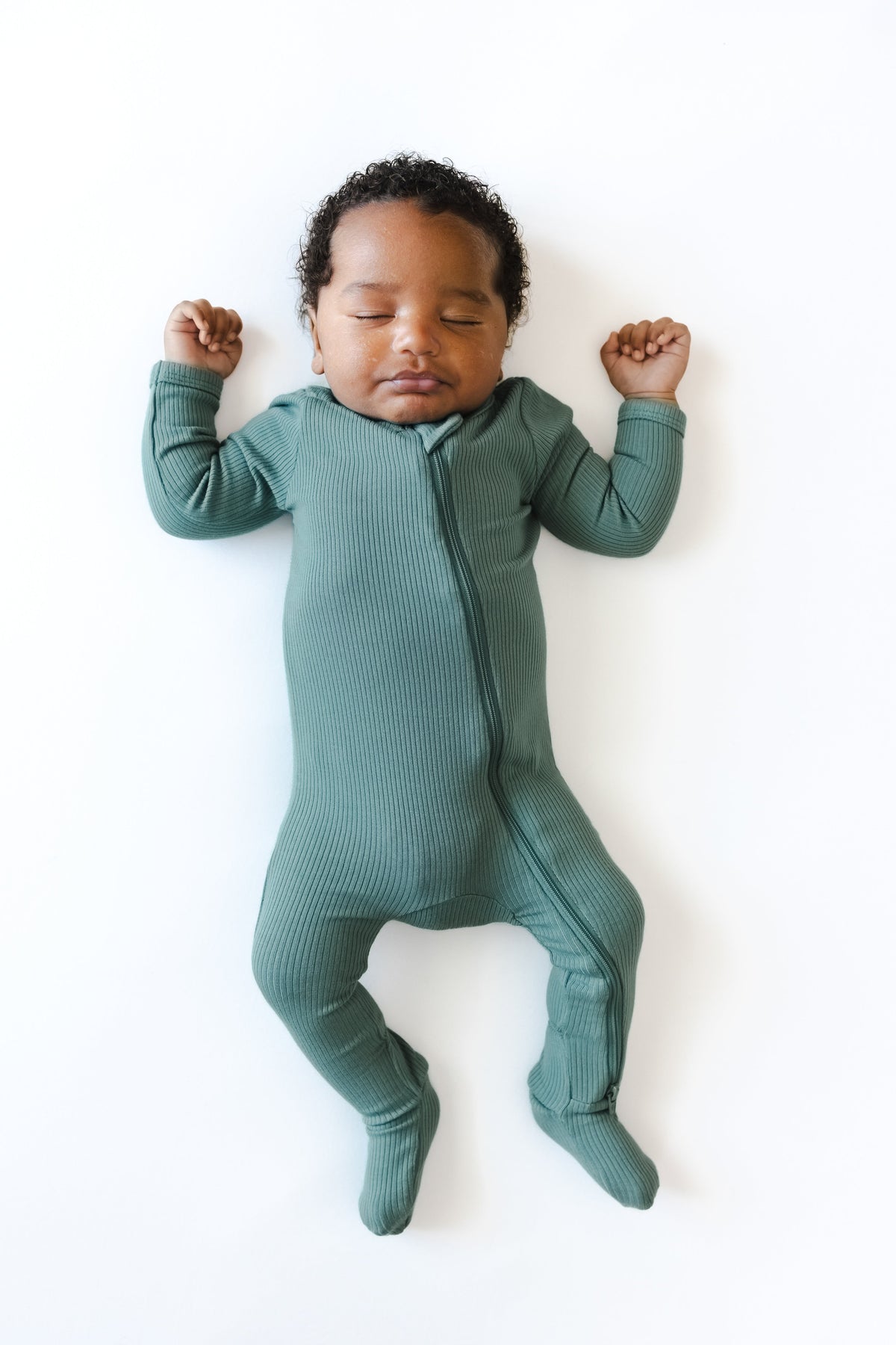 Ribbed Zipper Footie in Pine