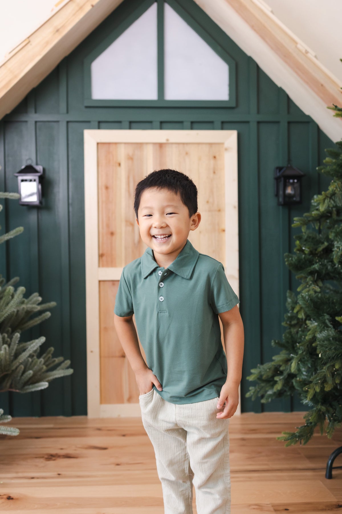Toddler Short Sleeve Polo in Pine
