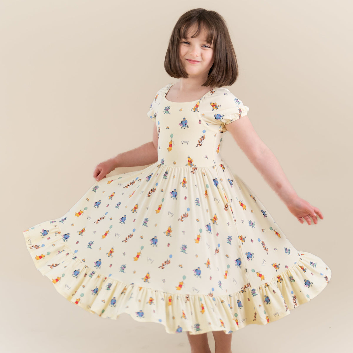 Puff Sleeve Twirl Dress in Winnie the Pooh Celebration