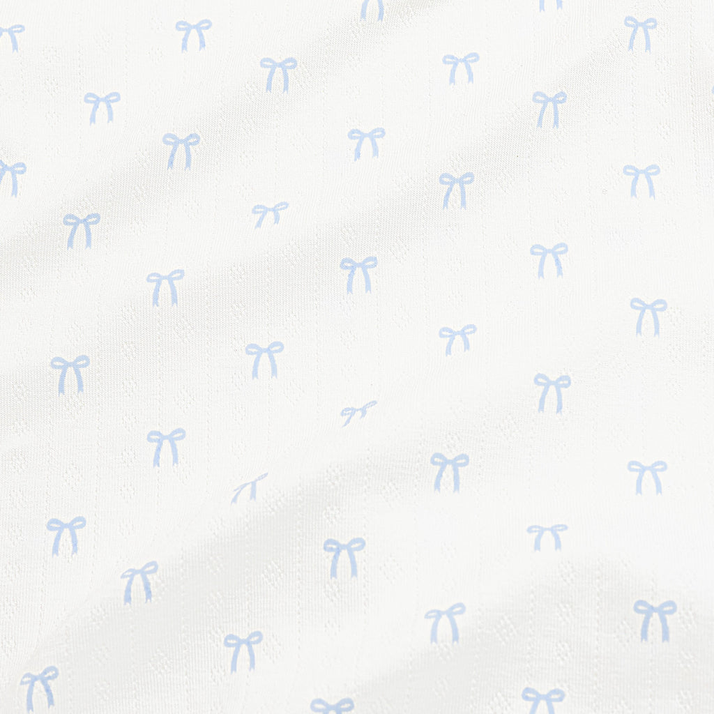 Pointelle Zippered Footie in Sweet Blue Bow