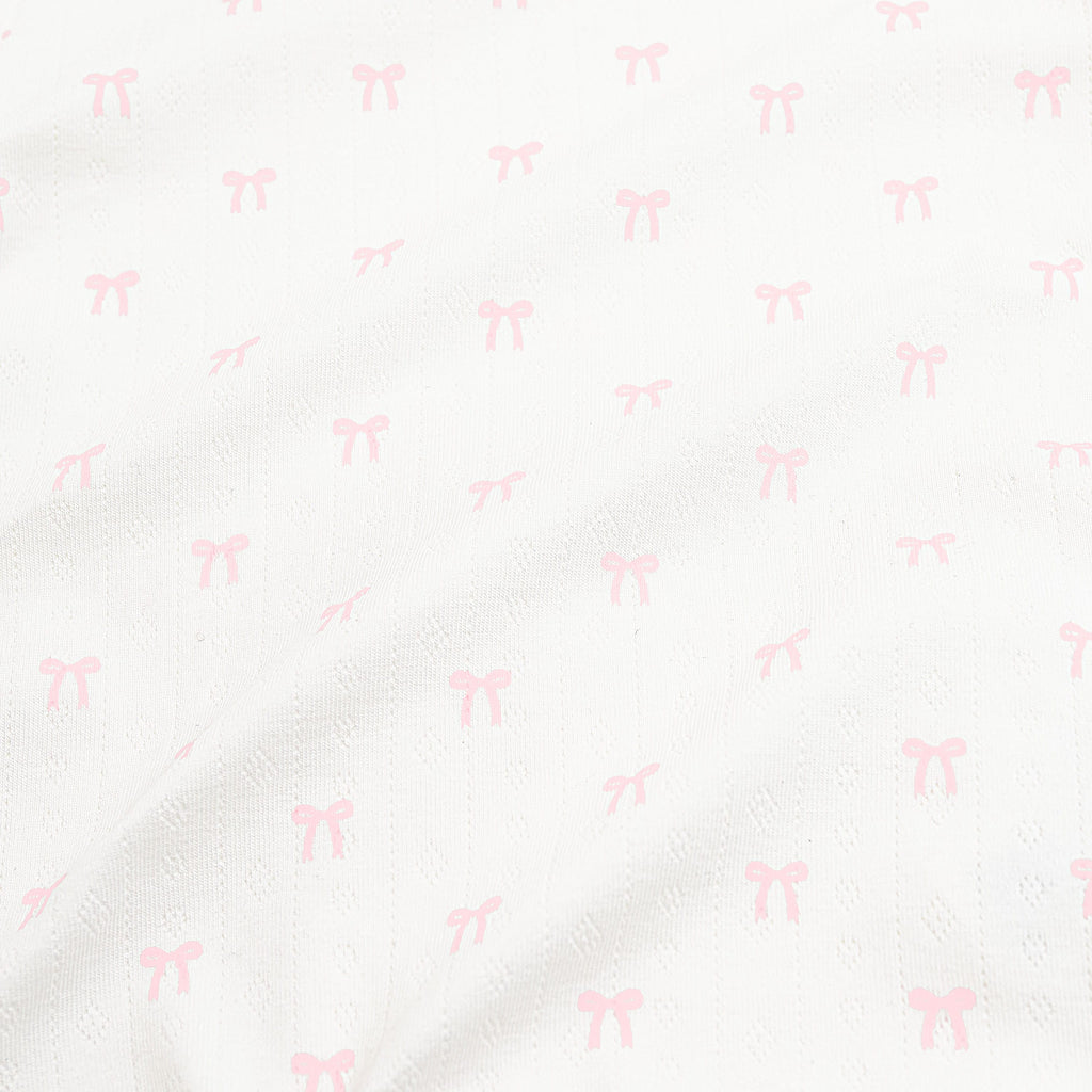 Pointelle Short Sleeve Set in Sweet Pink Bow