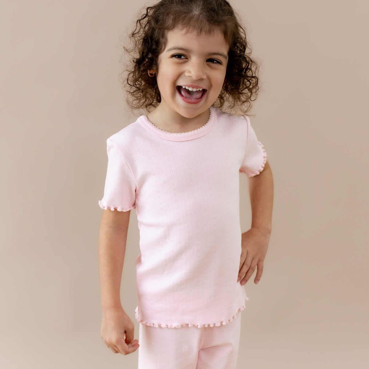 Pointelle Short Sleeve Set in Sakura