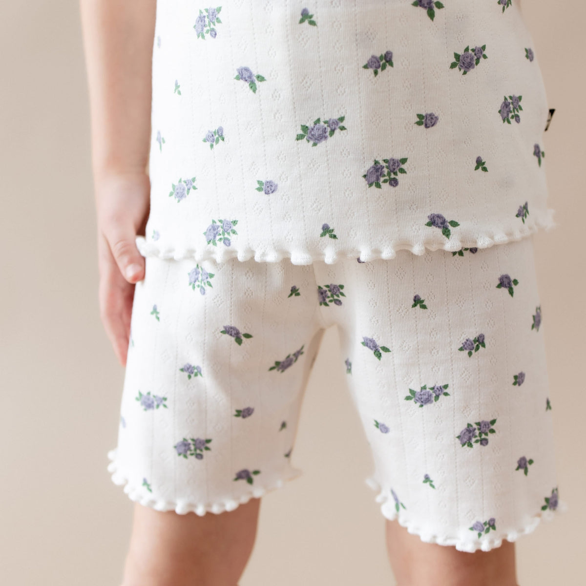 Pointelle Short Sleeve Set in Spray Rose