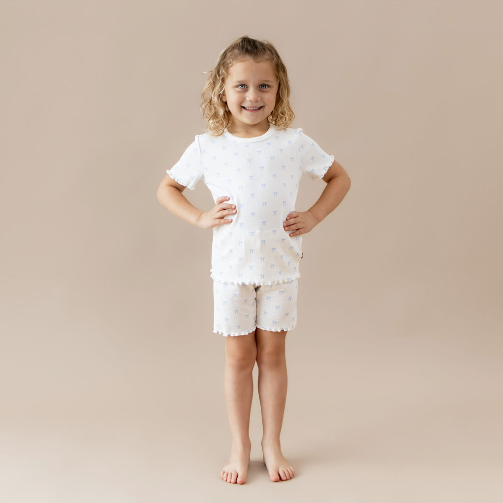 Pointelle Short Sleeve Set in Sweet Blue Bow
