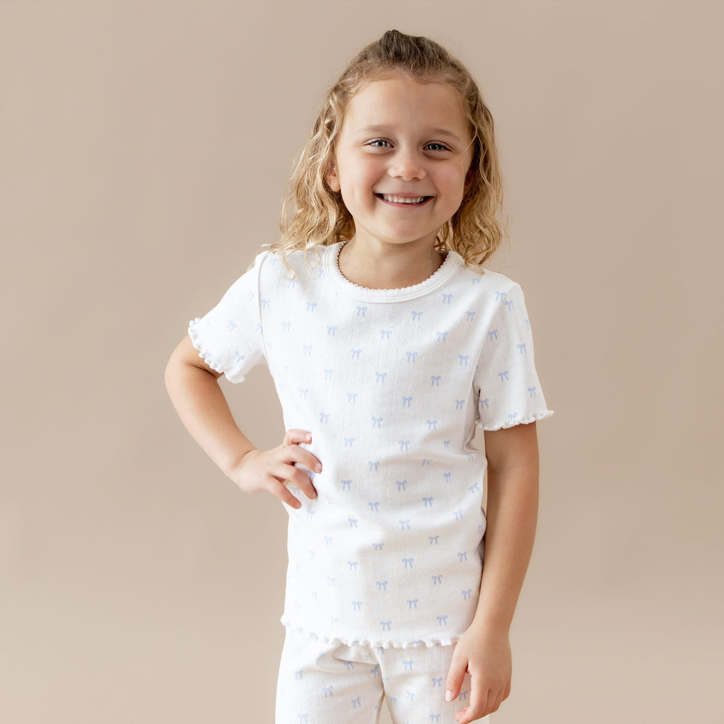 Pointelle Short Sleeve Set in Sweet Blue Bow