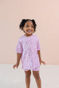Toddler Biker Short Set in Thistle Leopard