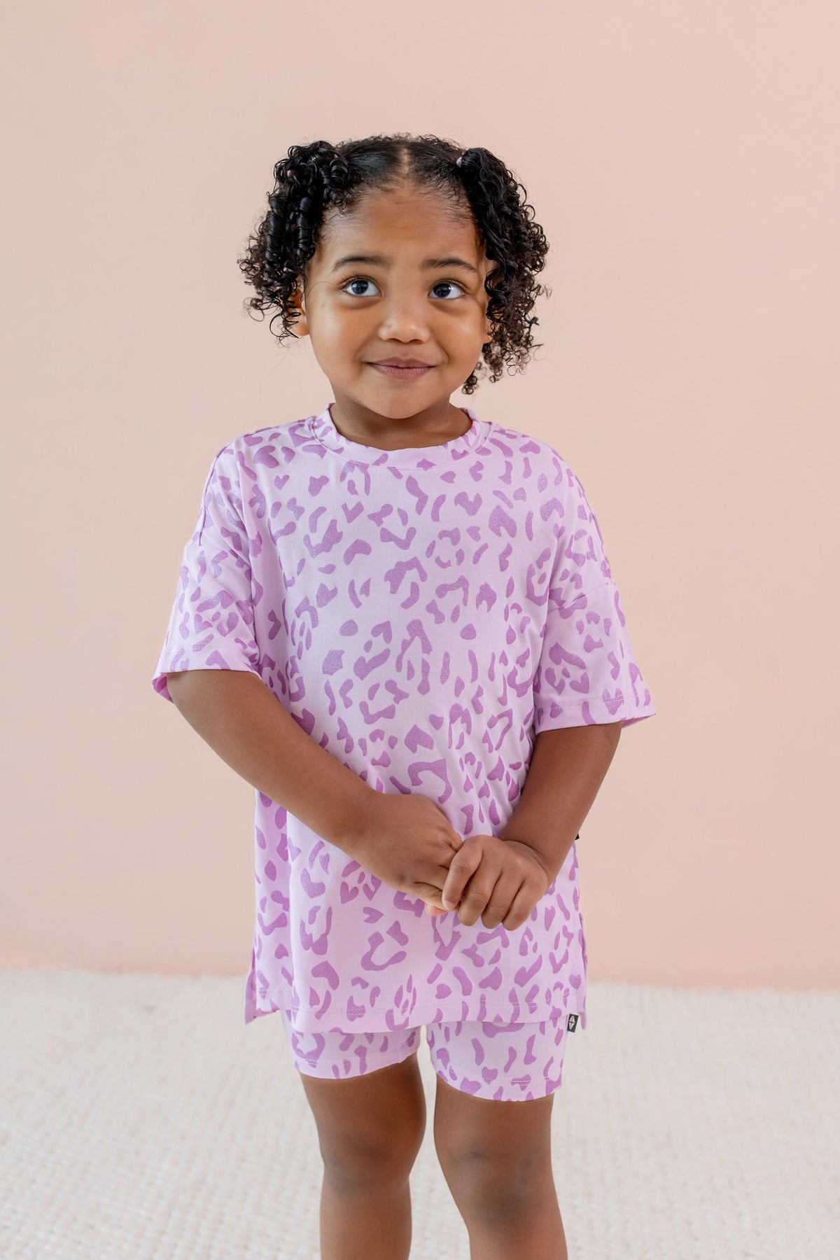 Toddler Biker Short Set in Thistle Leopard