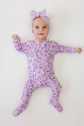 Zippered Footie in Thistle Leopard