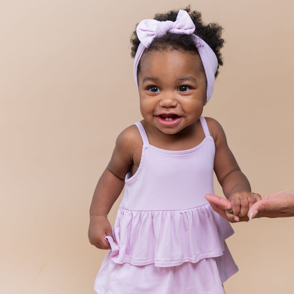 Spaghetti Strap Ruffle Romper in Thistle
