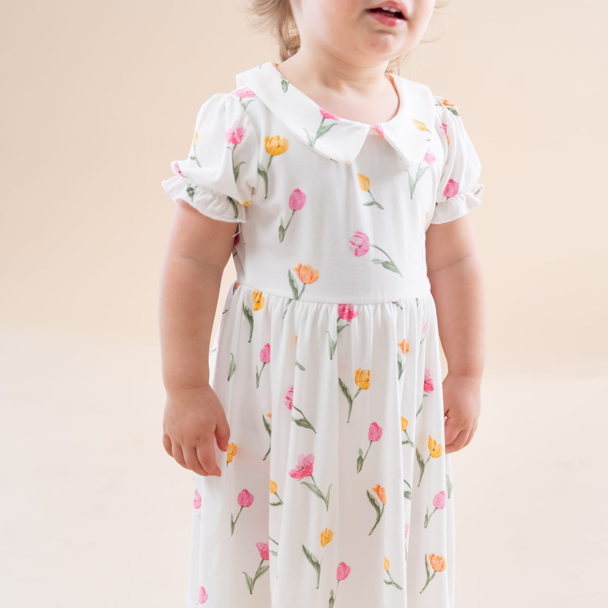 Peter Pan Collar Bodysuit Dress in Tulip