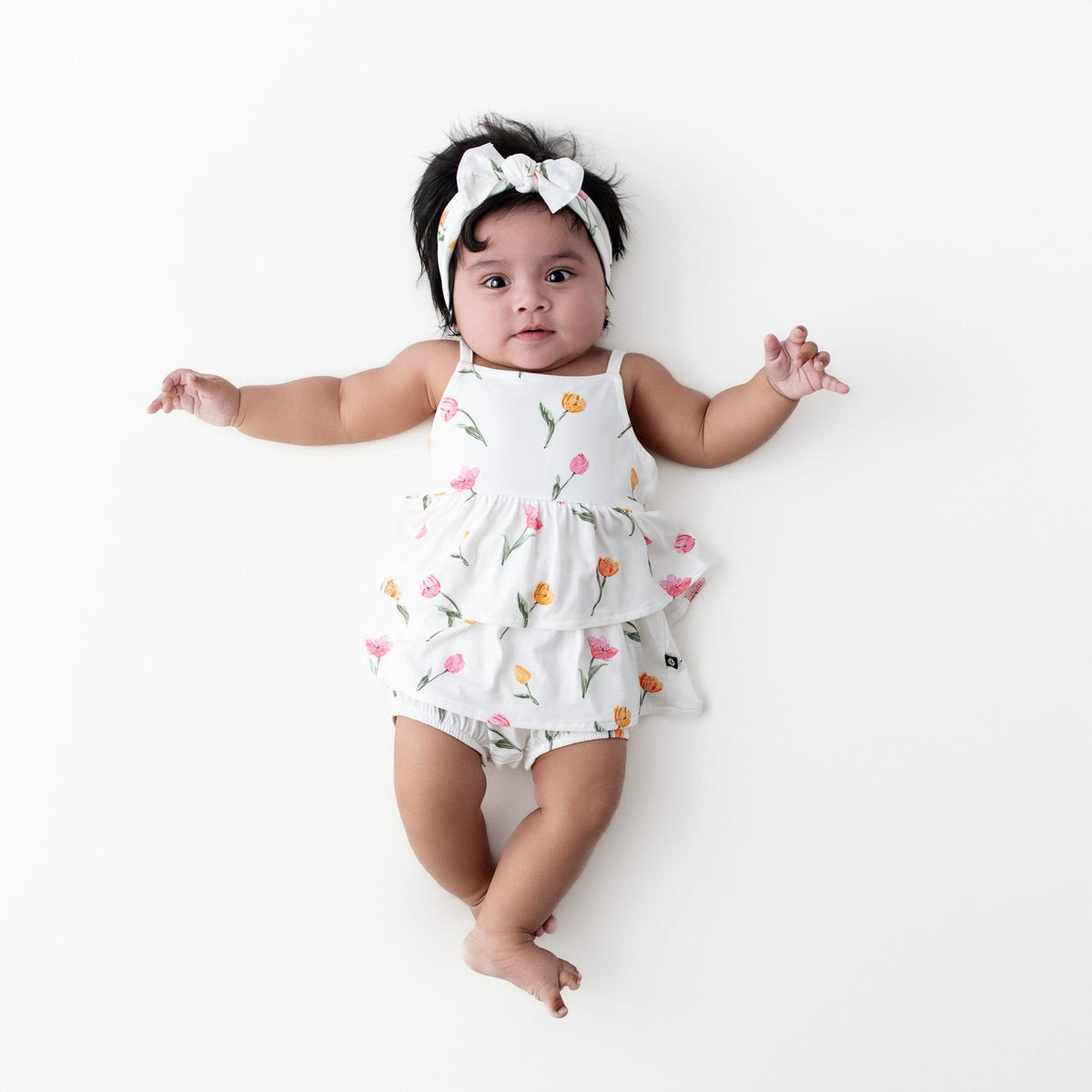 Spaghetti Strap Ruffle Romper in Tulip