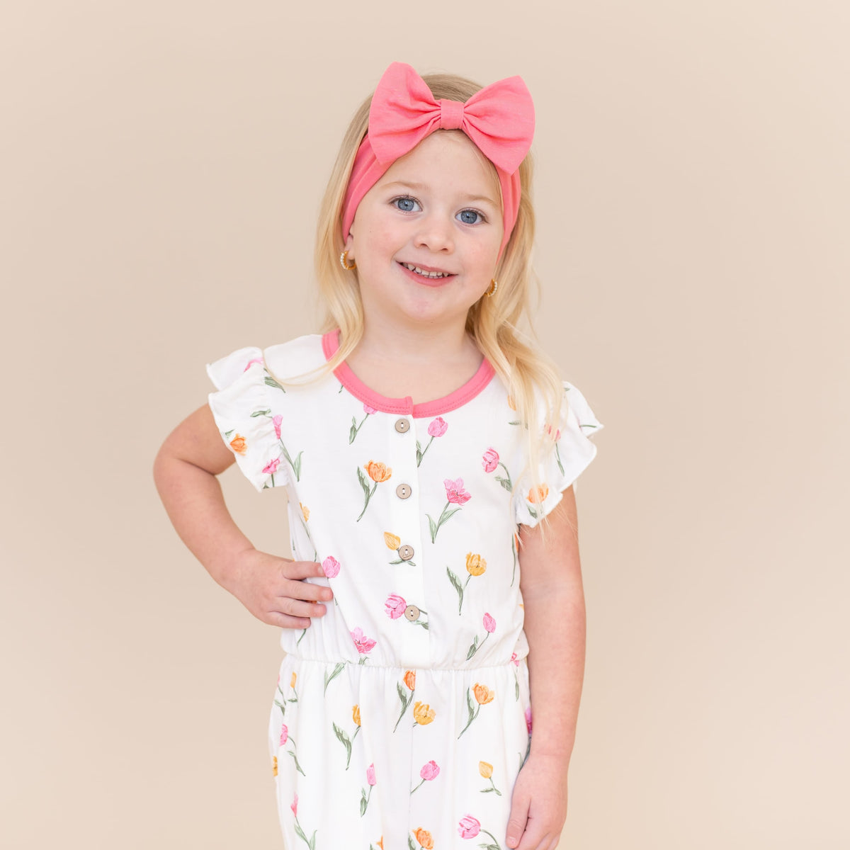 Flutter Sleeve Romper in Tulip