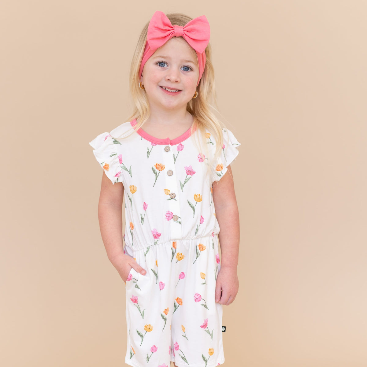 Flutter Sleeve Romper in Tulip