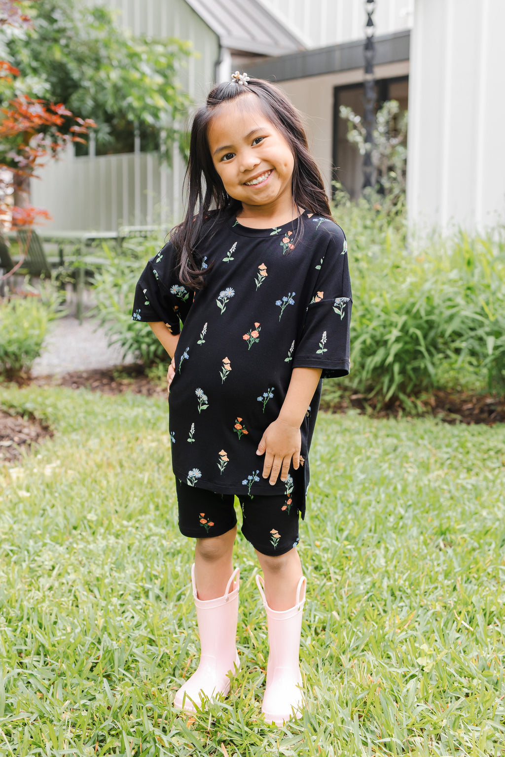 Toddler Biker Short Set in Midnight Wildflower