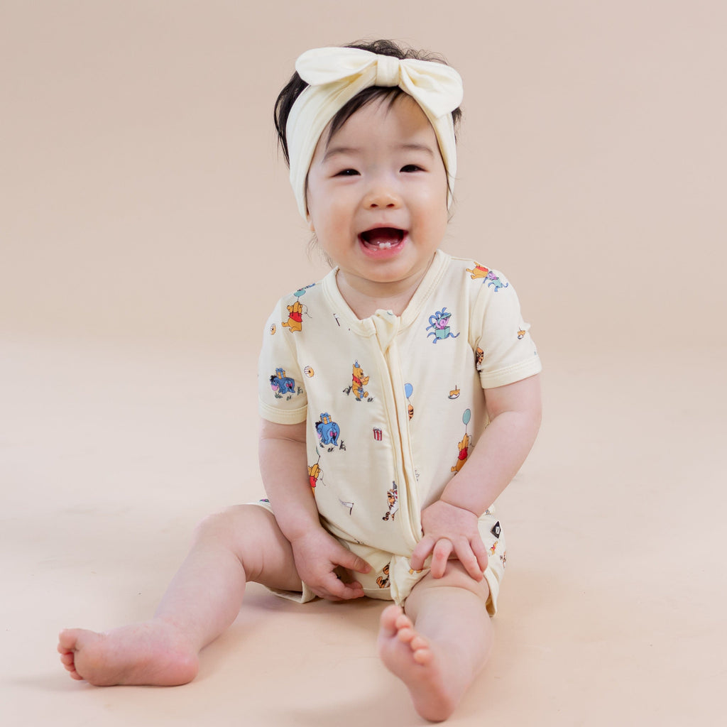 Zipper Shortall Romper in Winnie the Pooh Celebration