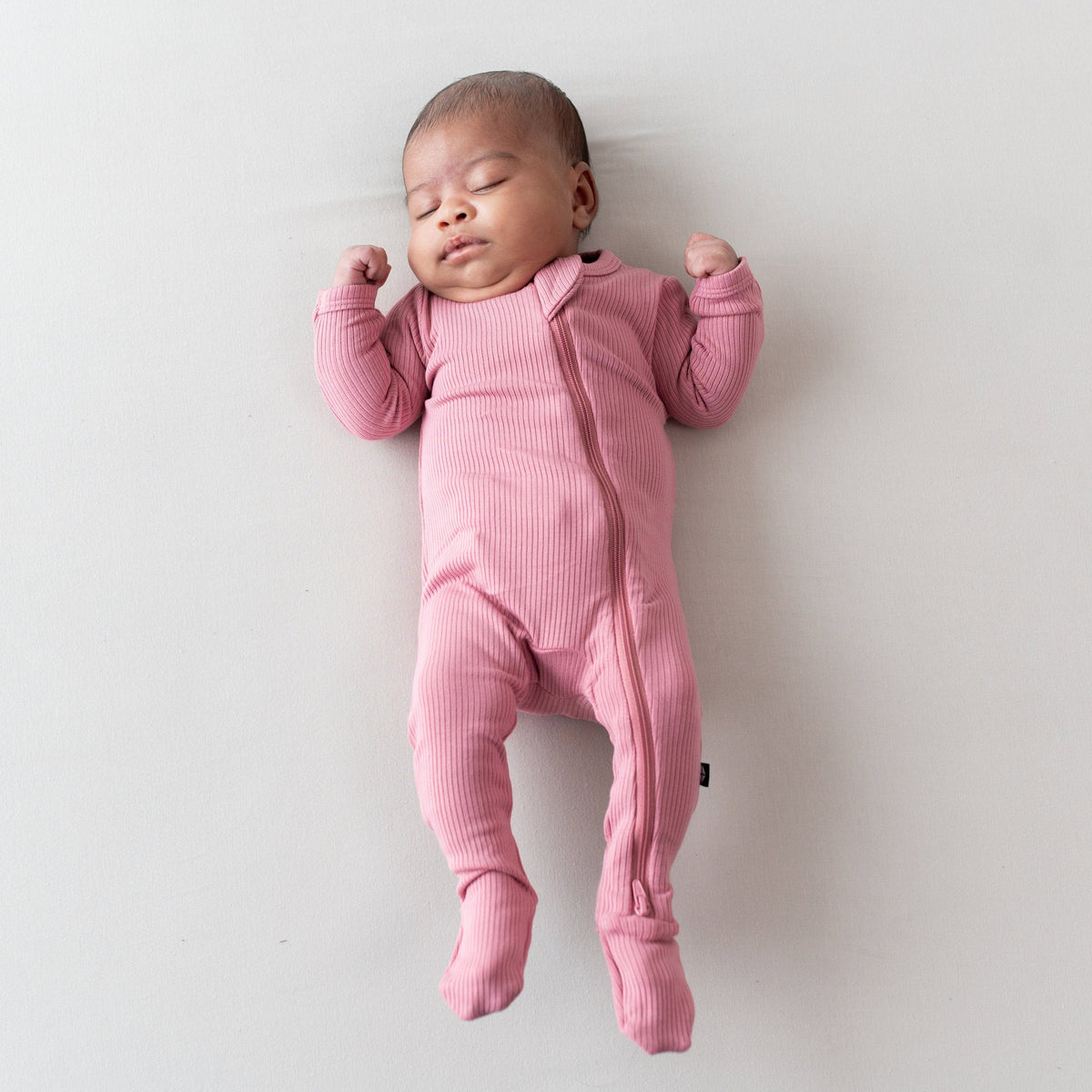Ribbed Zipper Footie in Apple Blossom