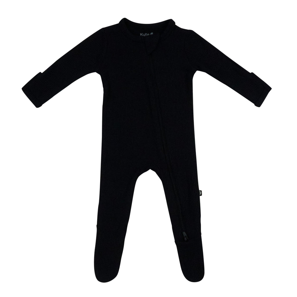 Ribbed Zipper Footie in Midnight
