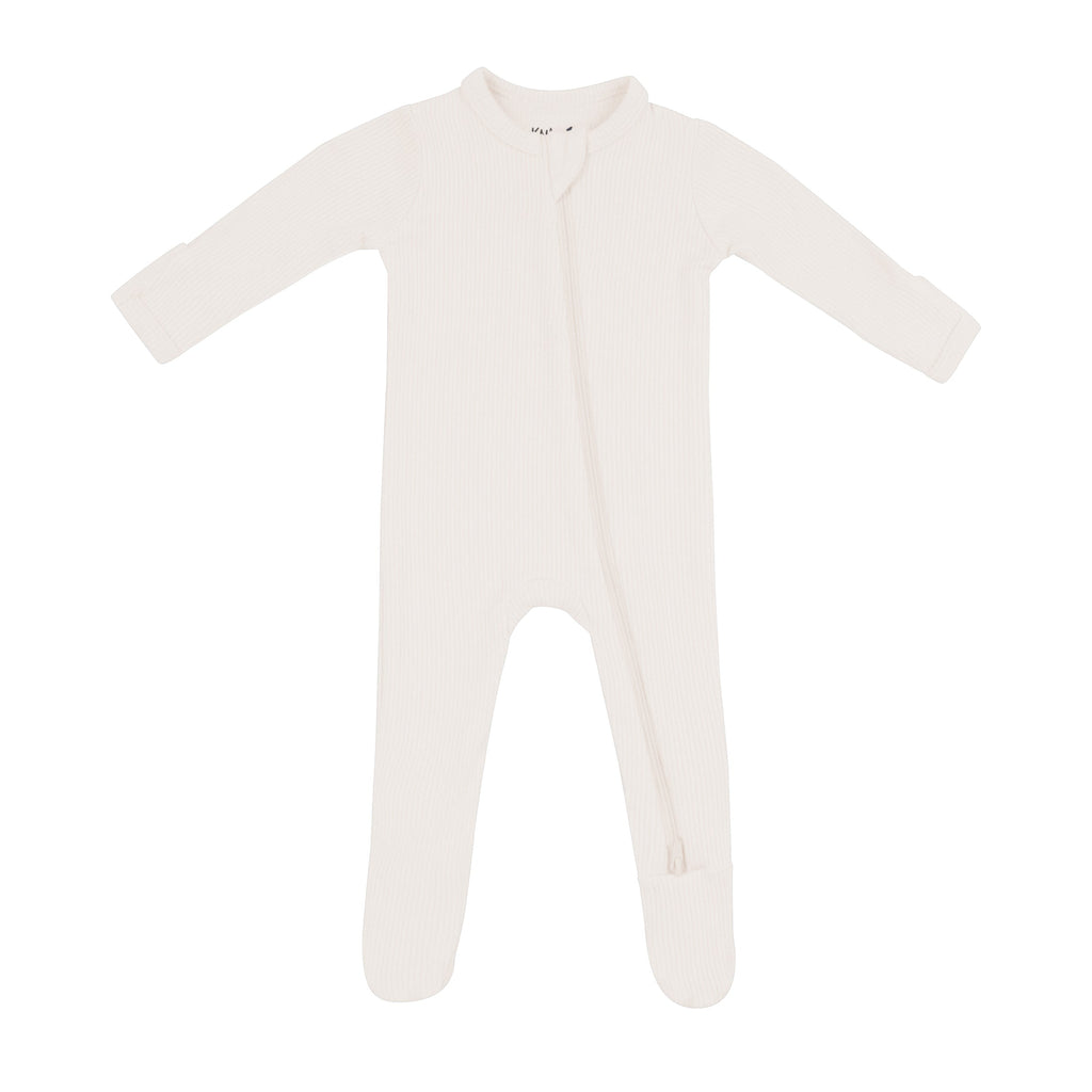 Ribbed Zipper Footie in Oat