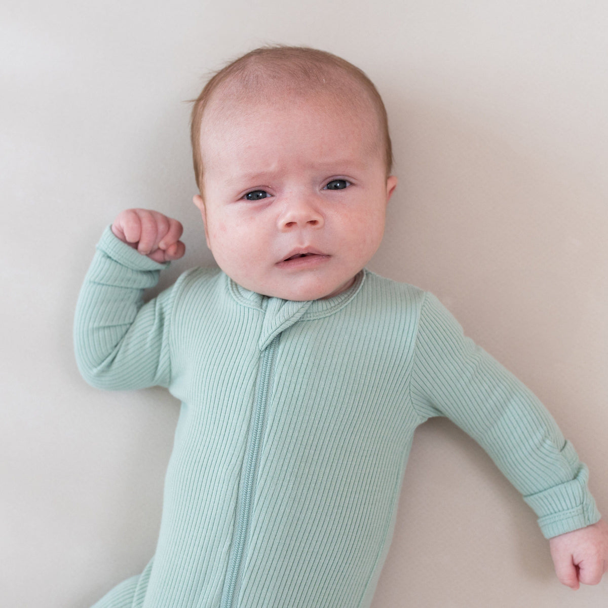 Ribbed Zipper Footie in Sage