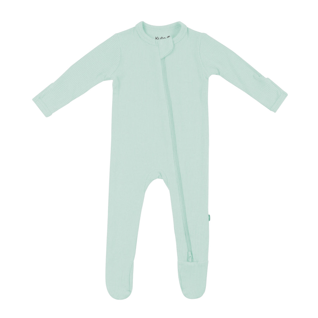 Ribbed Zipper Footie in Sage