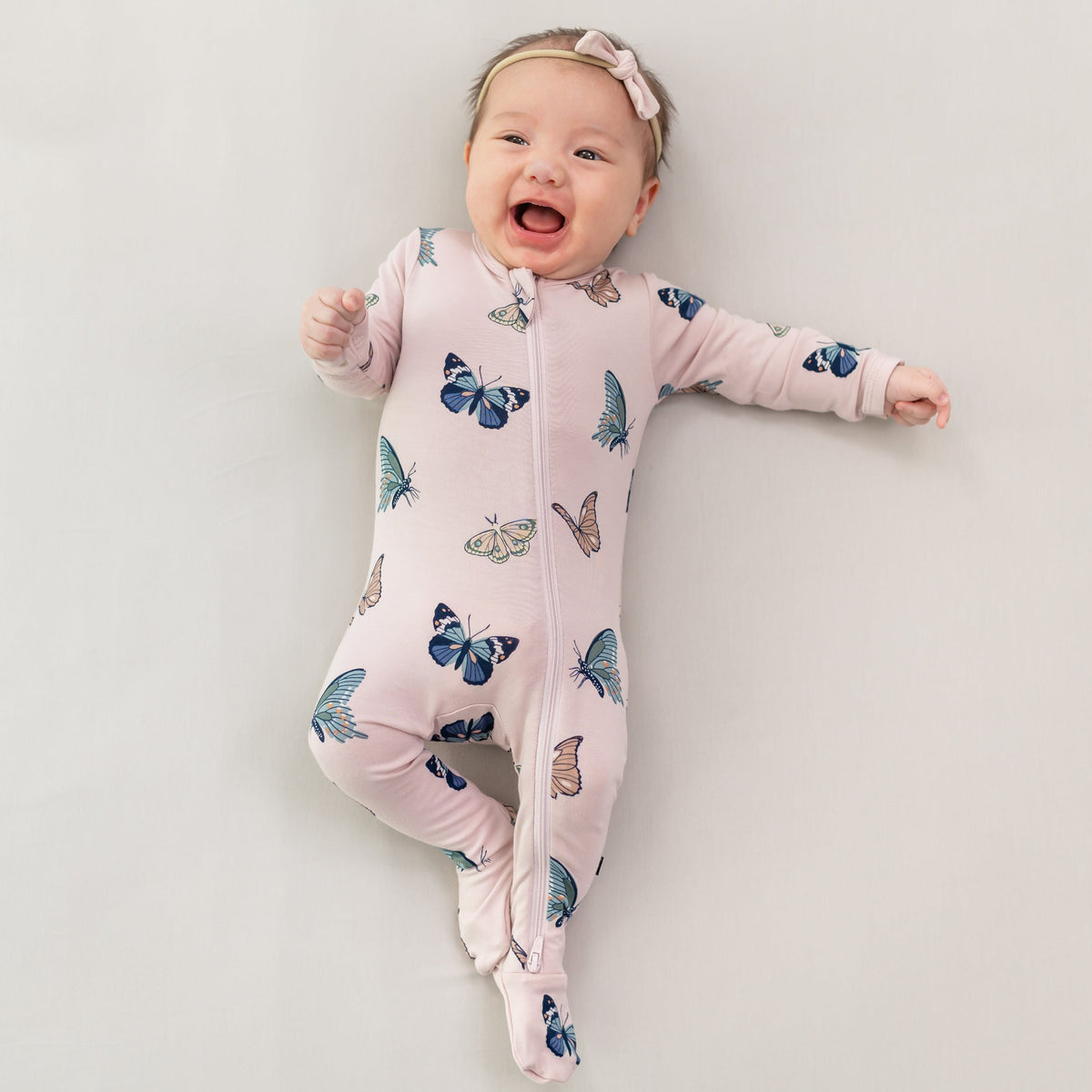 Zippered Footie in Blush Butterfly